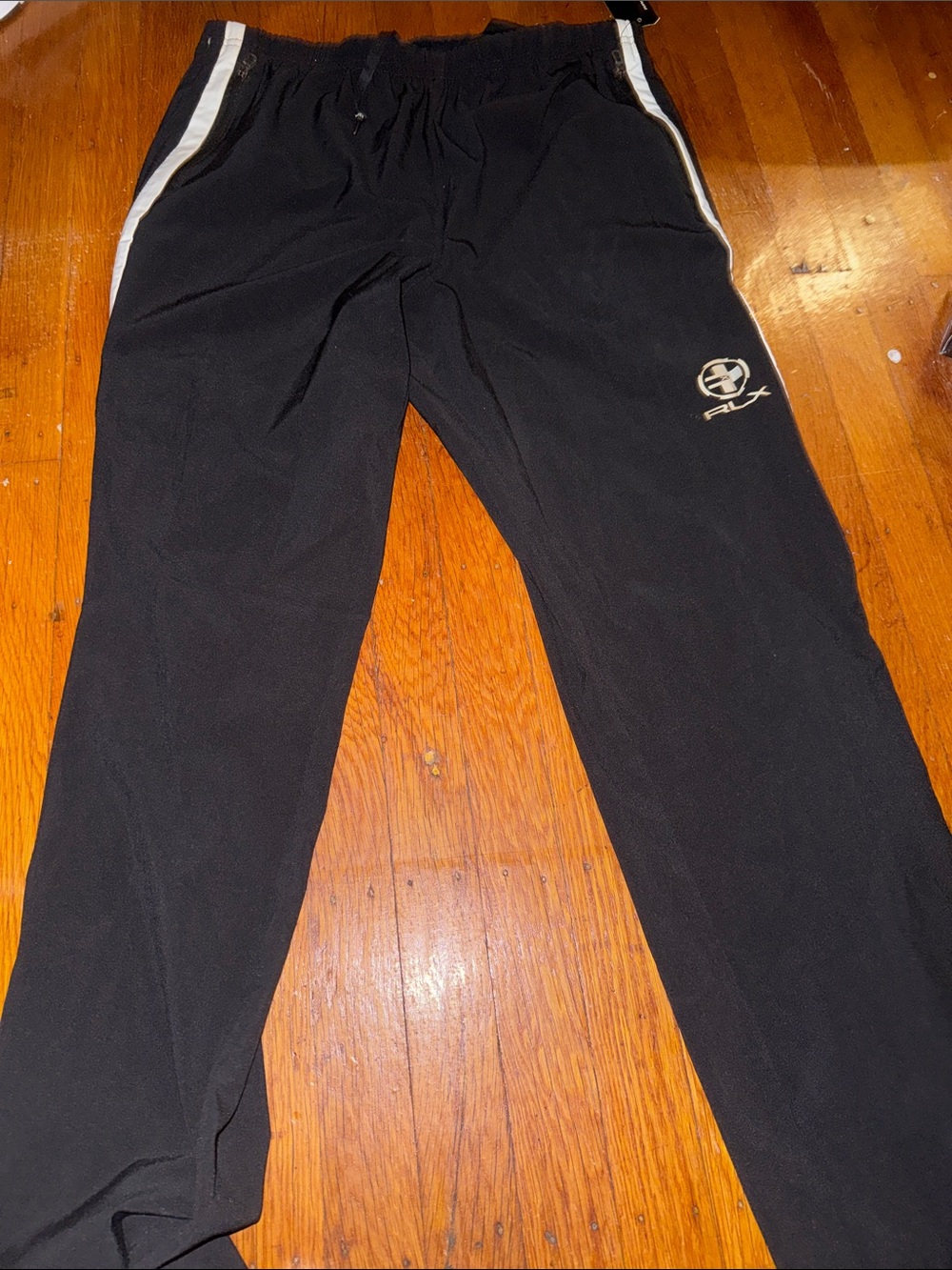 RLX Ralph Lauren Black Sweatpants with White Side Stripes